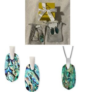Sold Out Kendra Scott Abalone Rhodium Plated Inez Necklace & Aragon Earrings NWT